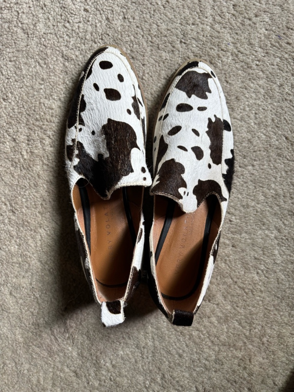 Very Volatile Brown & White Cowhide Slip-On Flats